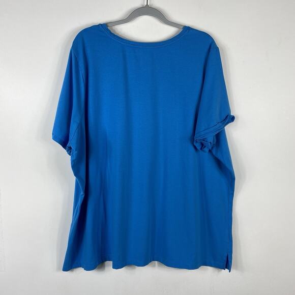 Belle by Kim Gravel Size 3X Primabelle Knit Short Sleeve V-Neck Top Blue - Picture 3 of 5